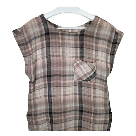 Anthropologie Akemi + Kin XS Plaid Tunic Blouse Brown Tan Sleeveless Fall - Picture 3 of 11